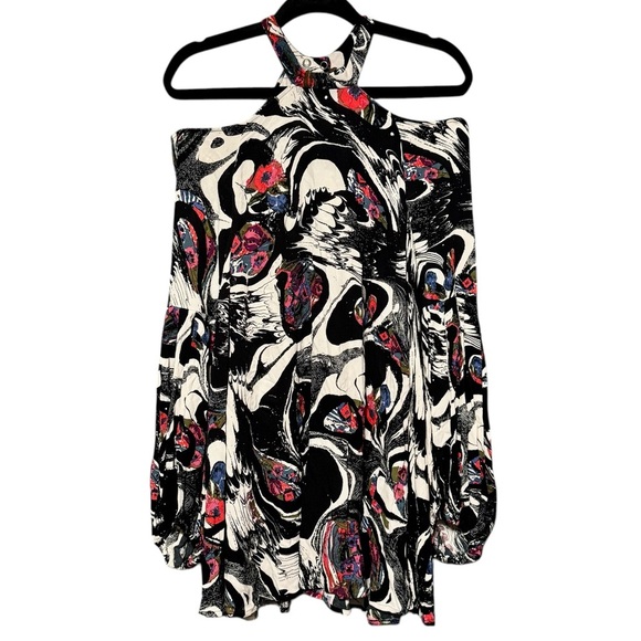 Free People Drift Away High Neck Balloon Sleeve Cold Shoulder Artsy Tunic Shirt - Picture 4 of 14